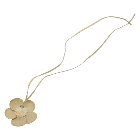 CHANEL Camelia Necklace Leather Beige CC Auth ar14477