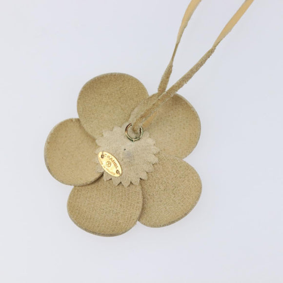 CHANEL Camelia Necklace Leather Beige CC Auth ar14477