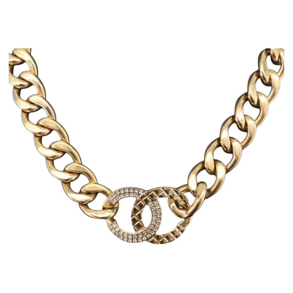 CHANEL Rhinestone Necklace metal Gold CC Auth ar14478M