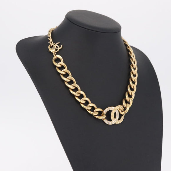 CHANEL Rhinestone Necklace metal Gold CC Auth ar14478M