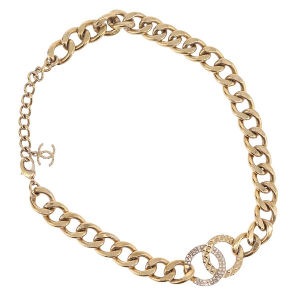 CHANEL Rhinestone Necklace metal Gold CC Auth ar14478M