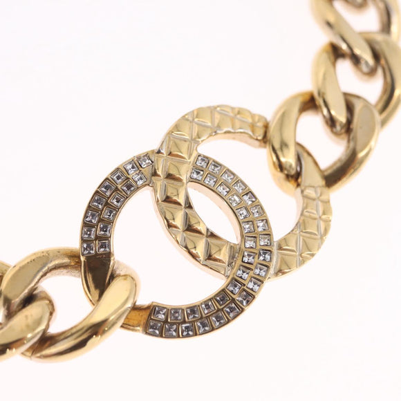 CHANEL Rhinestone Necklace metal Gold CC Auth ar14478M