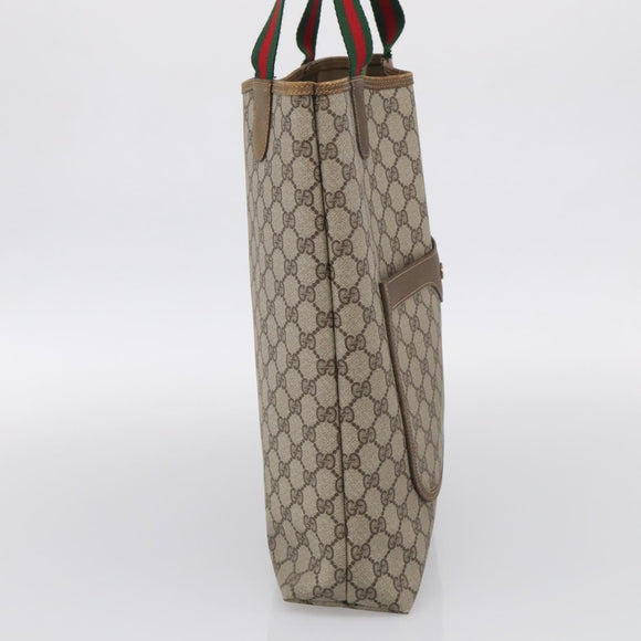 GUCCI GG Supreme Web Sherry Line Tote Bag PVC Beige Gold 39 02 003 Auth ar14510