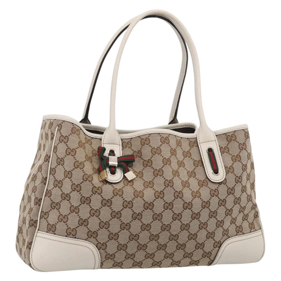 GUCCI GG Canvas Web Sherry Line Tote Bag Beige Gold 163805 Auth ar14529V