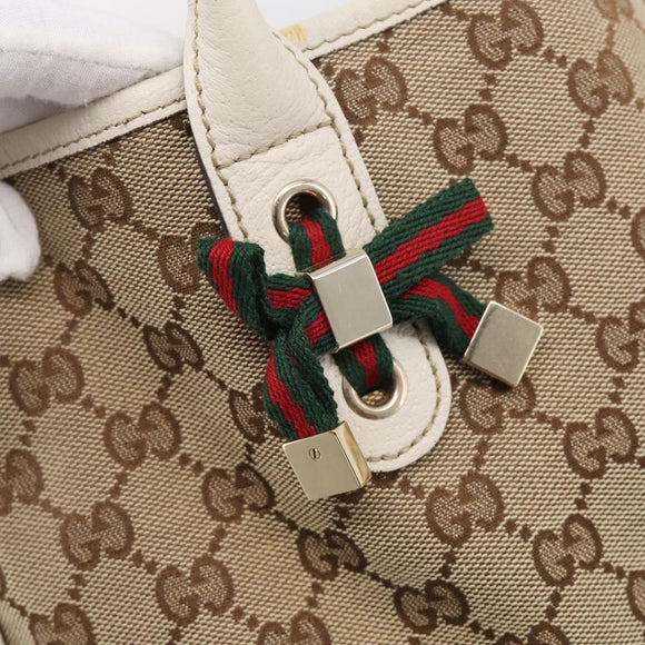 GUCCI GG Canvas Web Sherry Line Tote Bag Beige Gold 163805 Auth ar14529V