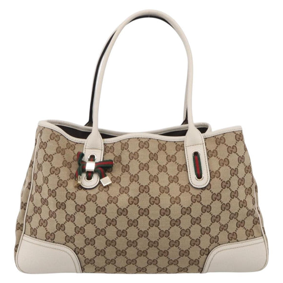 GUCCI GG Canvas Web Sherry Line Tote Bag Beige Gold 163805 Auth ar14529V