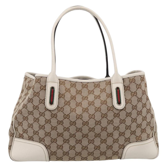 GUCCI GG Canvas Web Sherry Line Tote Bag Beige Gold 163805 Auth ar14529V