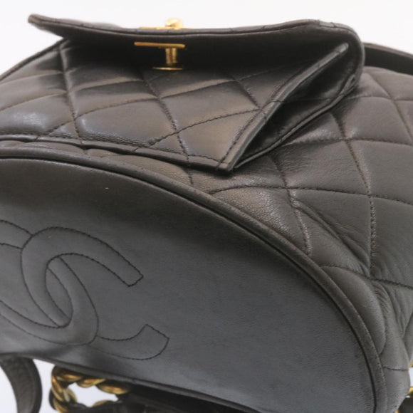 CHANEL Matelasse Backpack Leather Black Gold Tone CC Auth ar4662M
