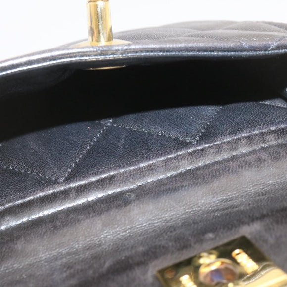 CHANEL Matelasse Backpack Leather Black Gold Tone CC Auth ar4662M
