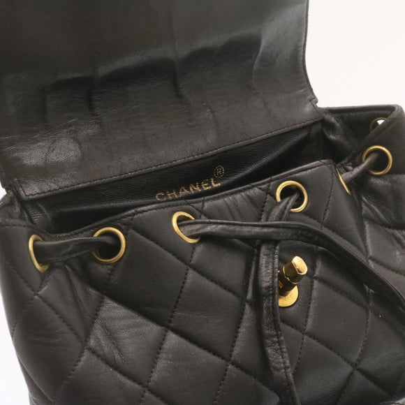 CHANEL Matelasse Backpack Leather Black Gold Tone CC Auth ar4662M