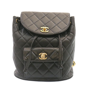 CHANEL Matelasse Backpack Leather Black Gold Tone CC Auth ar4662AM - 0