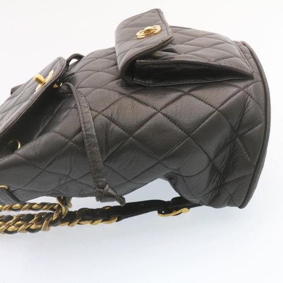 CHANEL Matelasse Backpack Leather Black Gold Tone CC Auth ar4662M