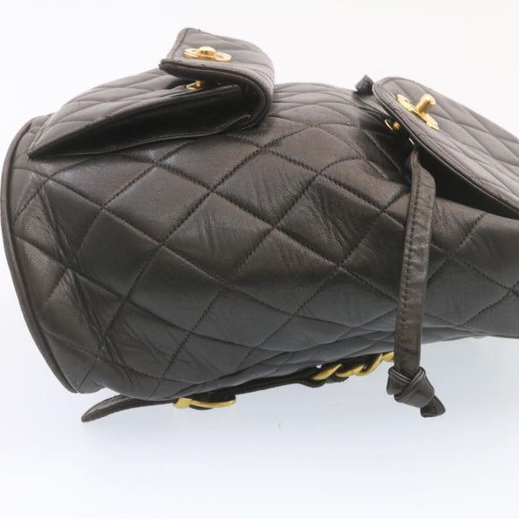 CHANEL Matelasse Backpack Leather Black Gold Tone CC Auth ar4662M