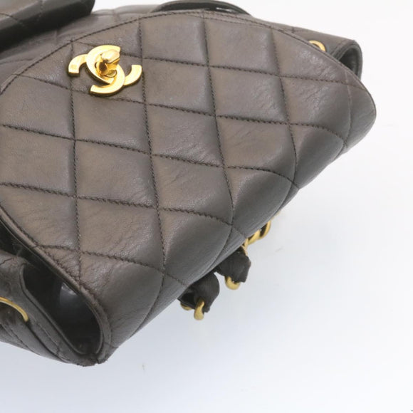 CHANEL Matelasse Backpack Leather Black Gold Tone CC Auth ar4662AM