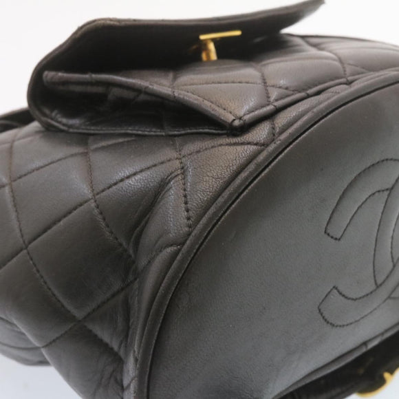 CHANEL Matelasse Backpack Leather Black Gold Tone CC Auth ar4662M