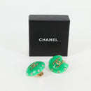 CHANEL Clip-on Earring Gold Tone Green CC Auth ar4783A-12