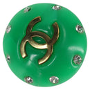 CHANEL Clip-on Earring Gold Tone Green CC Auth ar4783-2