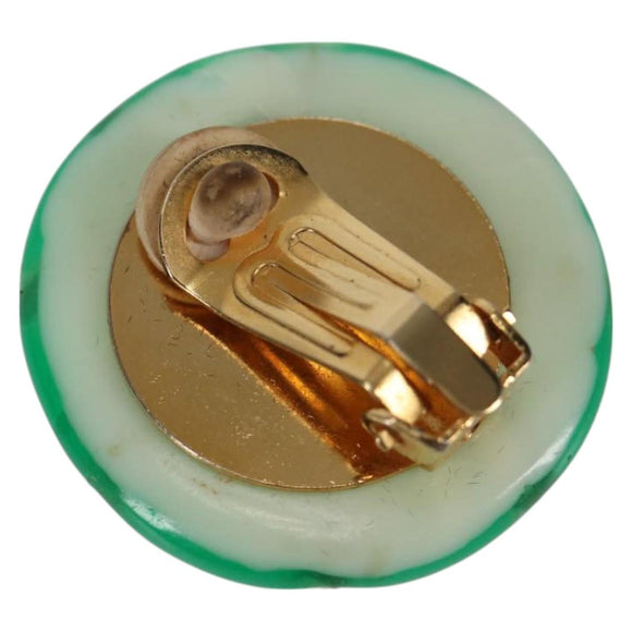 CHANEL Clip-on Earring Gold Tone Green CC Auth ar4783