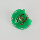 CHANEL Clip-on Earring Gold Tone Green CC Auth ar4783A-6