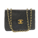 CHANEL Big Matelasse34 Turn Lock Chain Bag Lamb Skin Black Gold CC Auth ar5950SAV-1