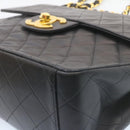CHANEL Big Matelasse34 Turn Lock Chain Bag Lamb Skin Black Gold CC Auth ar5950SAV-10