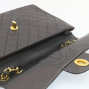 CHANEL Big Matelasse34 Turn Lock Chain Bag Lamb Skin Black Gold CC Auth ar5950SAV-13
