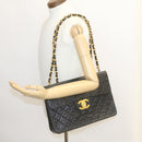 CHANEL Big Matelasse34 Turn Lock Chain Bag Lamb Skin Black Gold CC Auth ar5950SAV-23