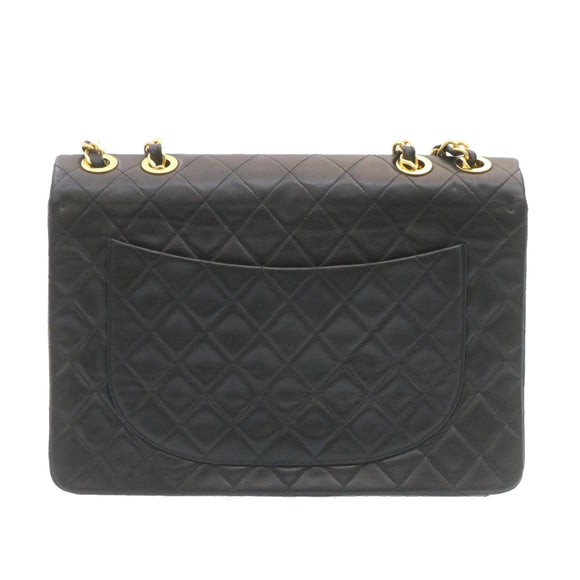 CHANEL Big Matelasse34 Turn Lock Chain Bag Lamb Skin Black Gold CC Auth ar5950SAV
