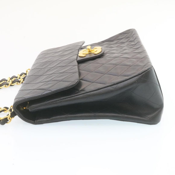 CHANEL Big Matelasse34 Turn Lock Chain Bag Lamb Skin Black Gold CC Auth ar5950SAV