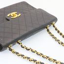 CHANEL Big Matelasse34 Turn Lock Chain Bag Lamb Skin Black Gold CC Auth ar5950SAV-6