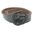 GUCCI GG Canvas Interlocking Belt PVC Leather Black Auth ar6259-1
