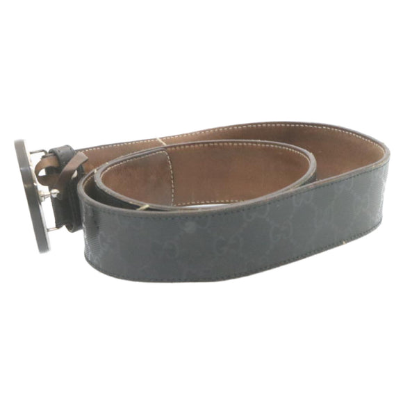 GUCCI GG Canvas Interlocking Belt PVC Leather Black Auth ar6259