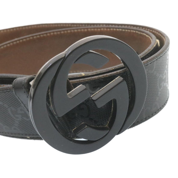 GUCCI GG Canvas Interlocking Belt PVC Leather Black Auth ar6259