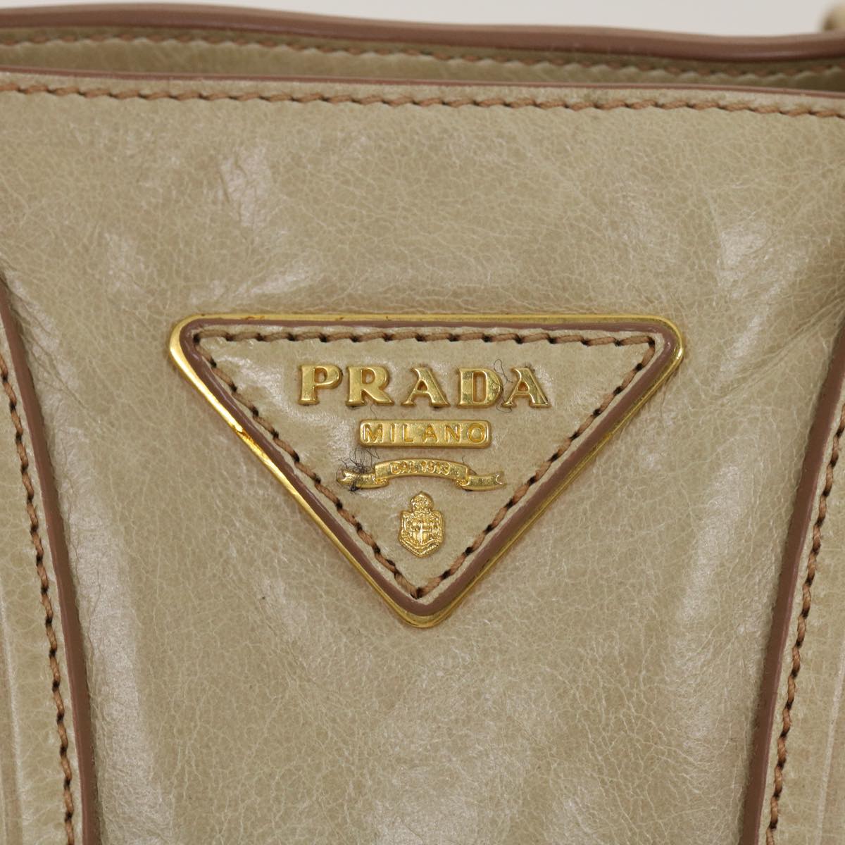 PRADA Hand Bag Leather Beige Auth ar7000