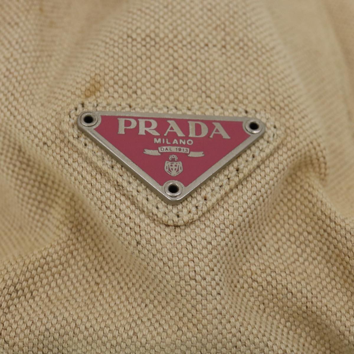 PRADA Hand Bag Canvas Leather Beige Auth ar7365