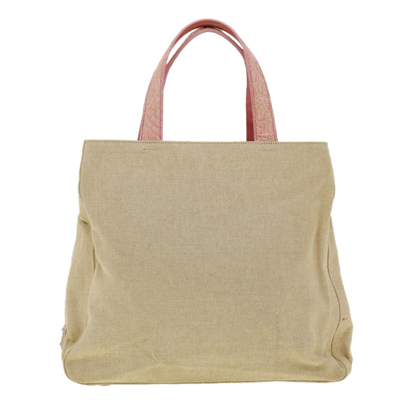 PRADA Hand Bag Canvas Leather Beige Auth ar7365