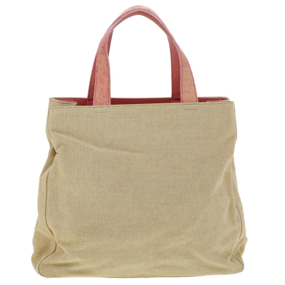 PRADA Hand Bag Canvas Leather Beige Auth ar7365
