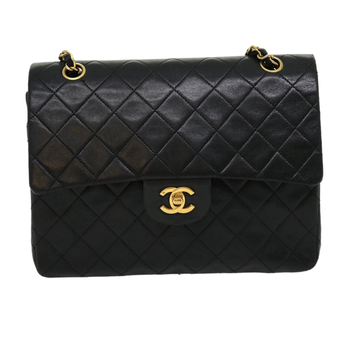 CHANEL Matelasse Double Flap Double Chain Shoulder Bag Lamb Skin CC Auth ar7438A - 0