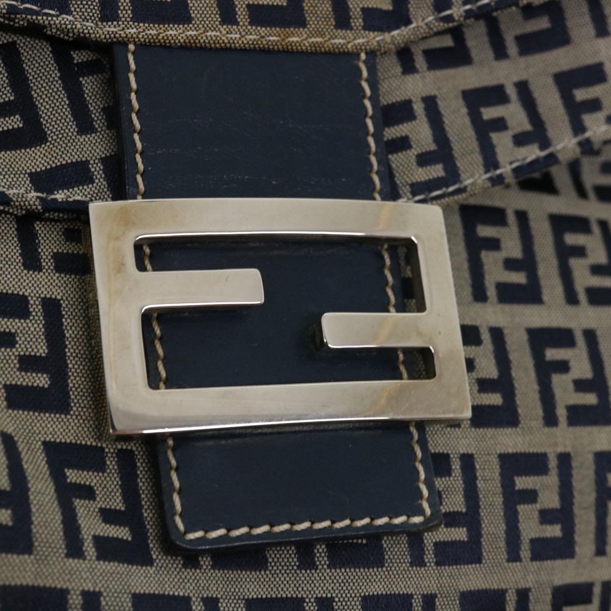 FENDI Zucca Canvas Mamma Baguette Shoulder Bag Navy Auth ar7934