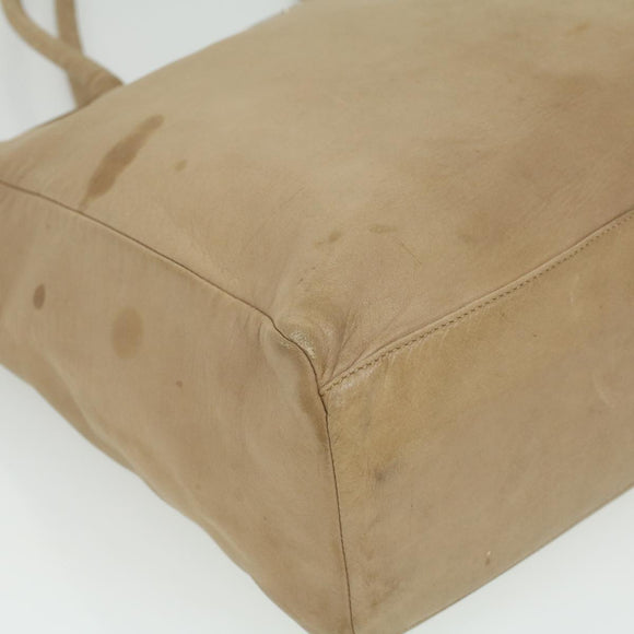 PRADA Tote Bag Lamb Skin Beige Auth ar8449