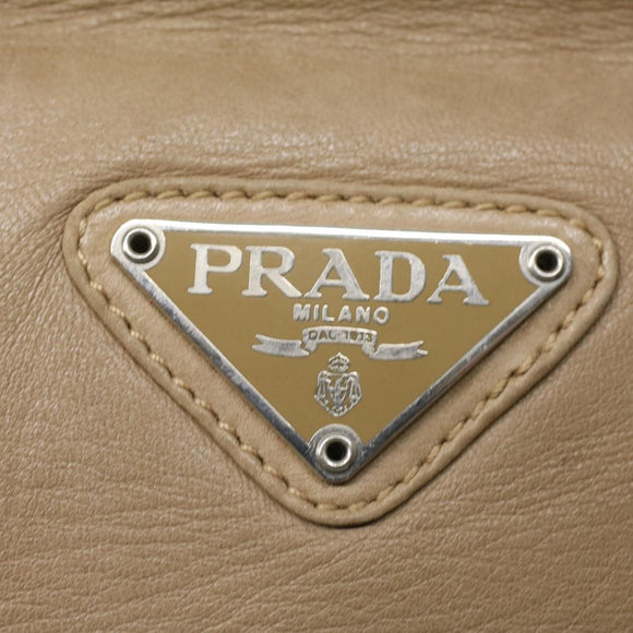 PRADA Tote Bag Lamb Skin Beige Auth ar8449