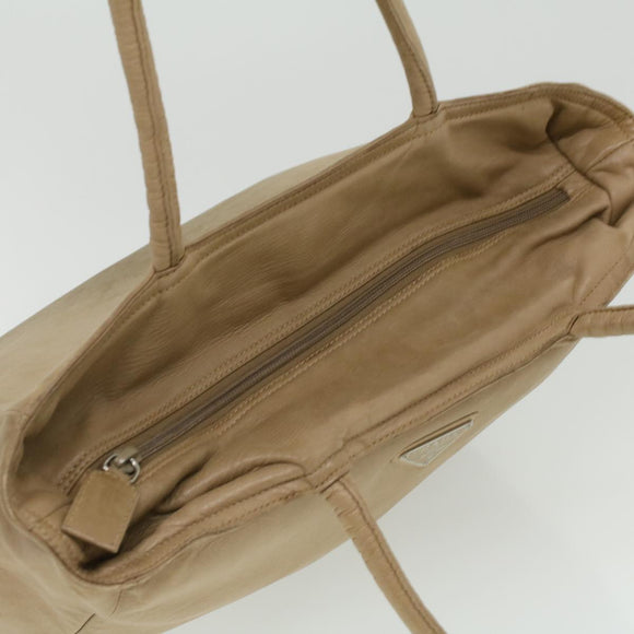 PRADA Tote Bag Lamb Skin Beige Auth ar8449
