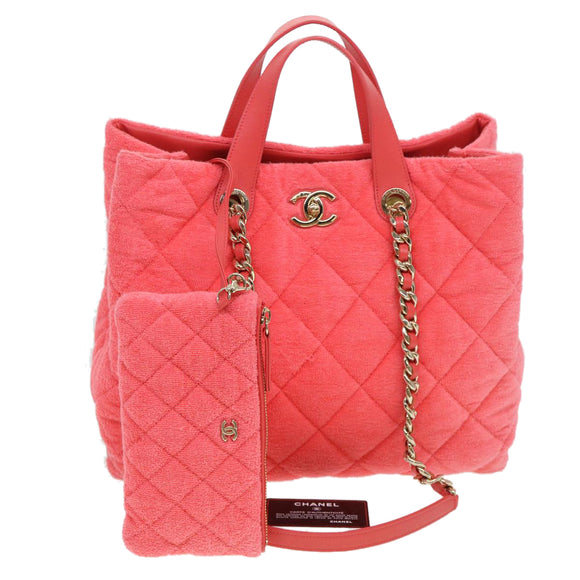 CHANEL Chain Hand Bag Pile 2way Pink CC Auth ar9158SAV