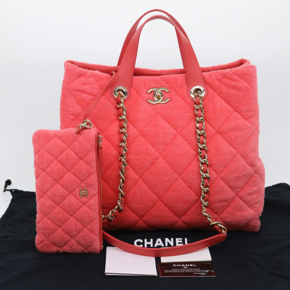 CHANEL Chain Hand Bag Pile 2way Pink CC Auth ar9158SAV