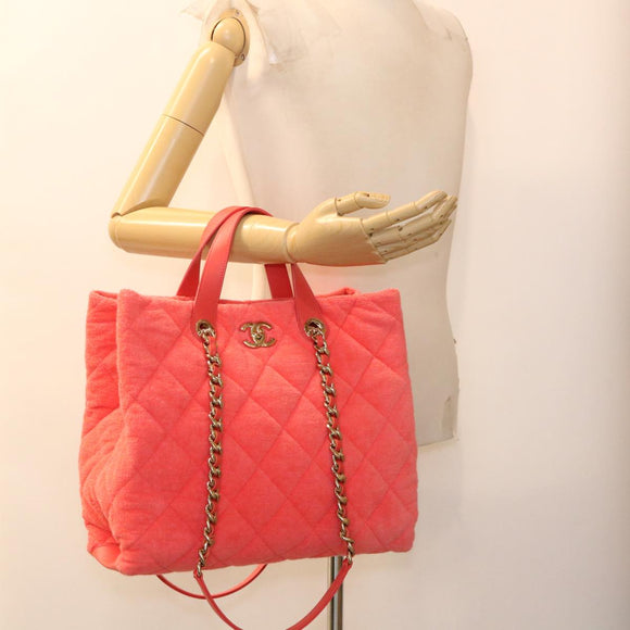 CHANEL Chain Hand Bag Pile 2way Pink CC Auth ar9158SAV