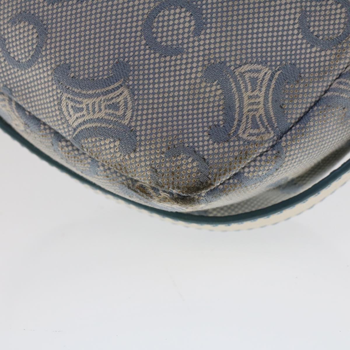CELINE C Macadam Canvas Shoulder Bag Leather Blue Auth ar9834
