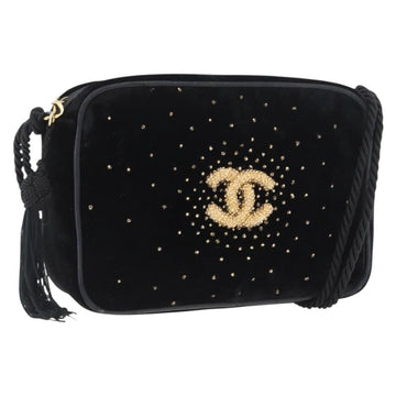 CHANEL Shoulder Bag Velor Black Gold CC Auth ARZ008SAV