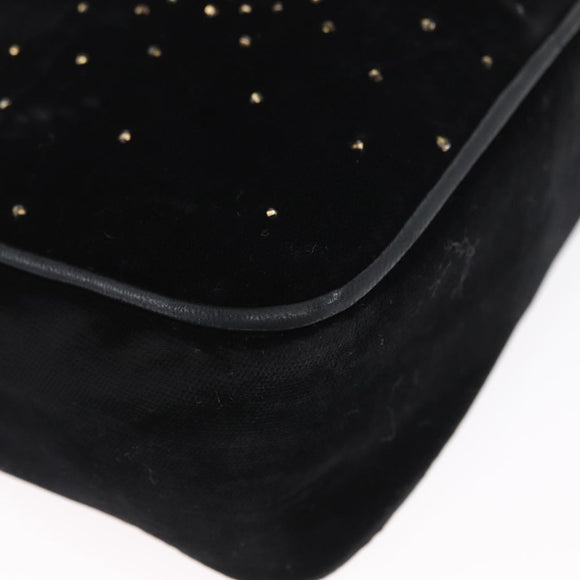 CHANEL Shoulder Bag Velor Black Gold CC Auth ARZ008SAV