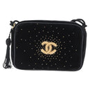 CHANEL Shoulder Bag Velor Black Gold CC Auth ARZ008SAV-13