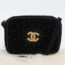 CHANEL Shoulder Bag Velor Black Gold CC Auth ARZ008SAV-12